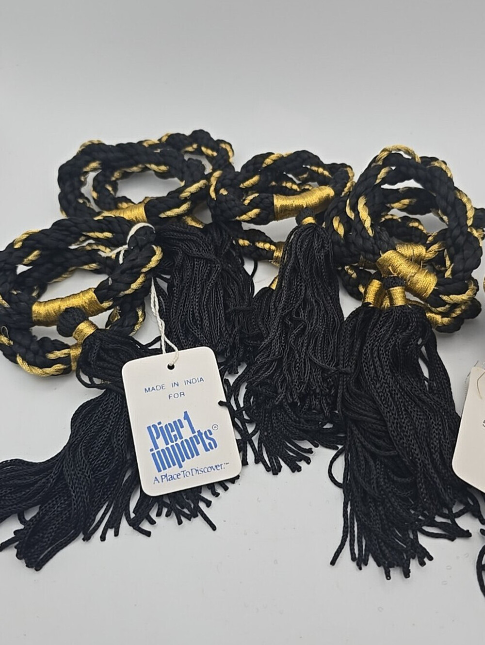 Pier One Imports Black And Gold Braided Tassel Napkin Rings Set of 12 Discontinu